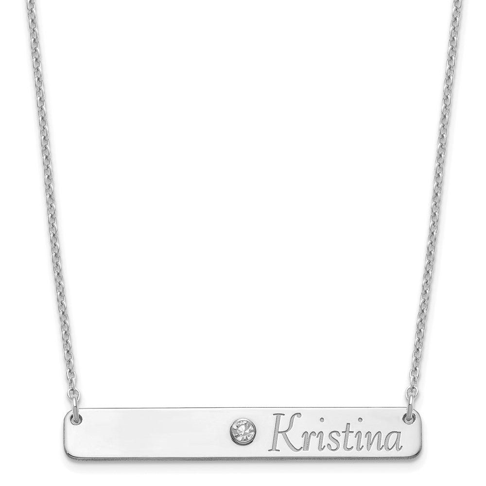 Sterling Silver Rhodium plated Personalized Bar with Birthstone Necklace