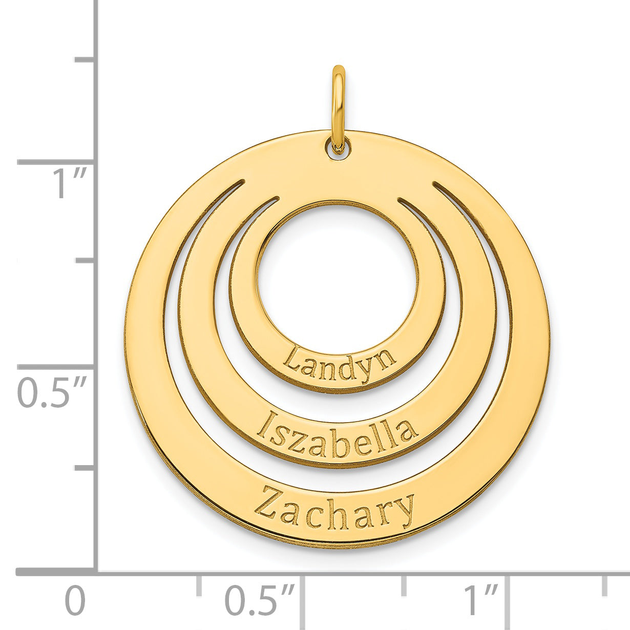 14K Yellow Gold 3 Ring Circle with Names Charm