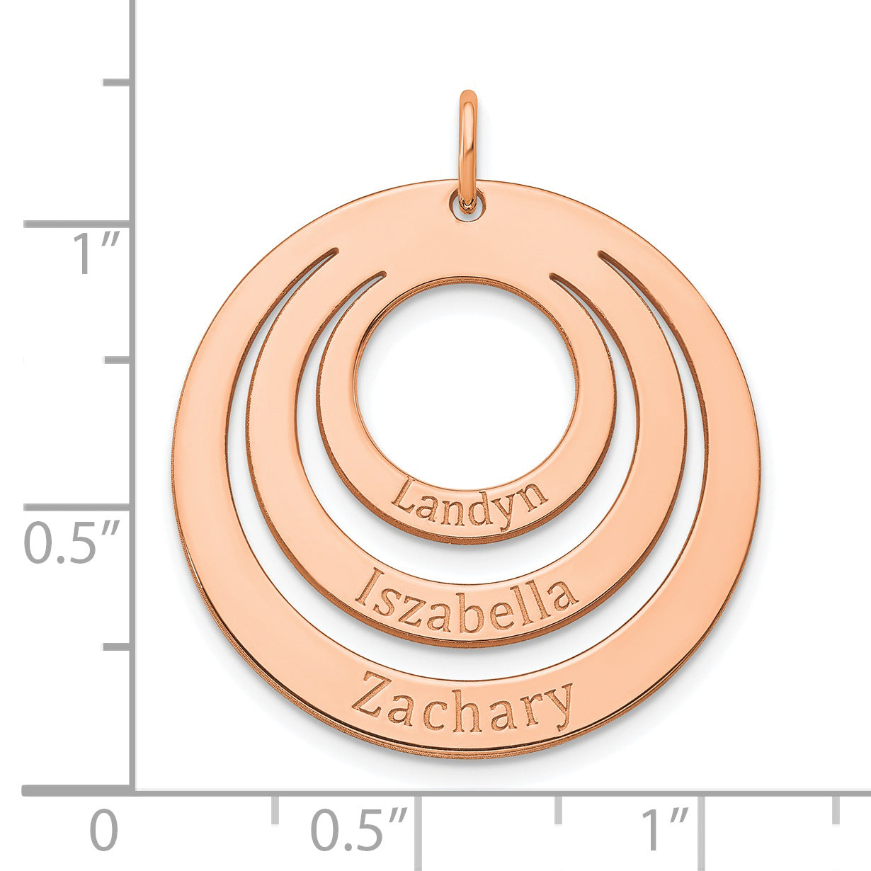 Sterling Silver Rose Gold plated 3 Ring Circle with Names Charm