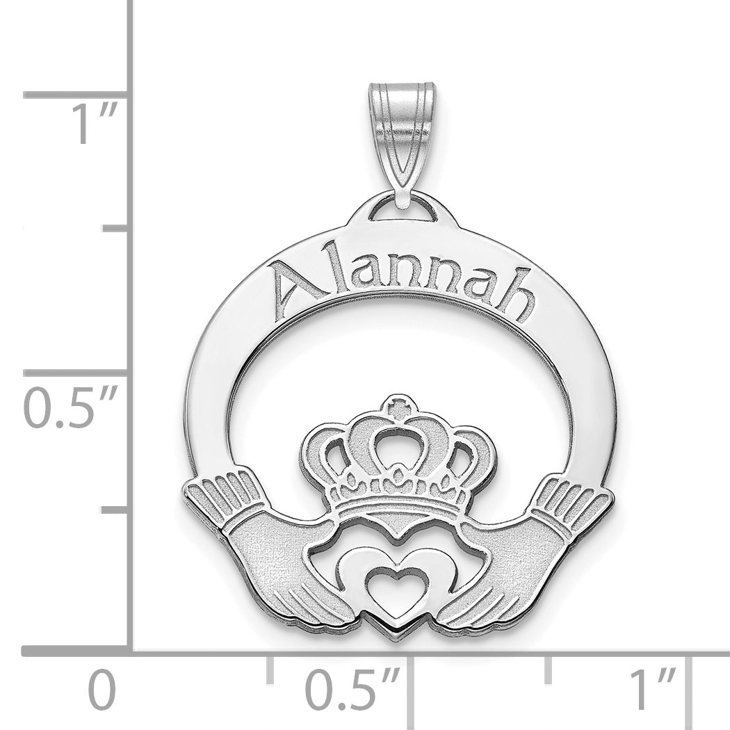 Sterling Silver Rhodium plated Personalized Claddagh Pendant