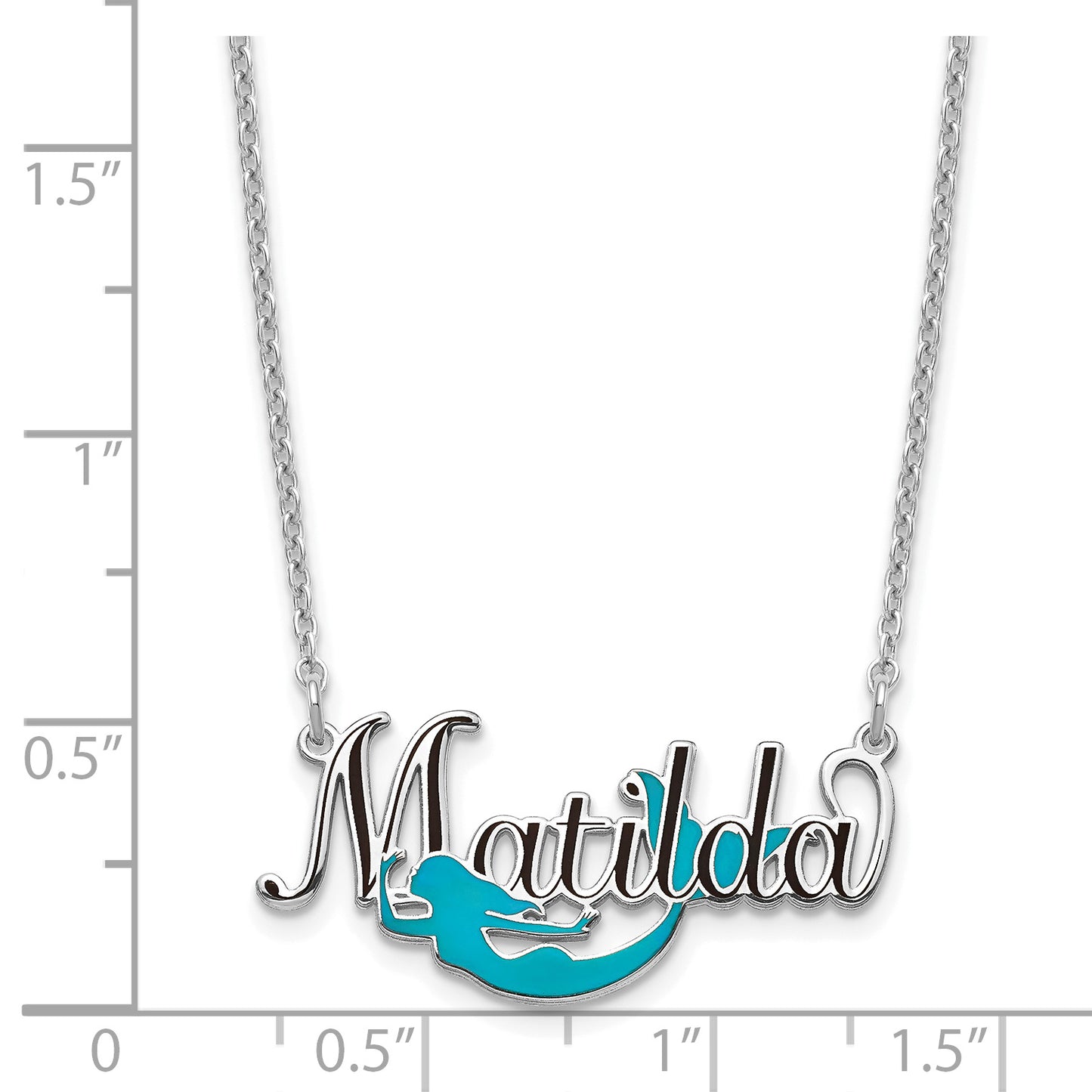 Sterling Silver Rhodium plated Enameled Name Plate Mermaid Necklace