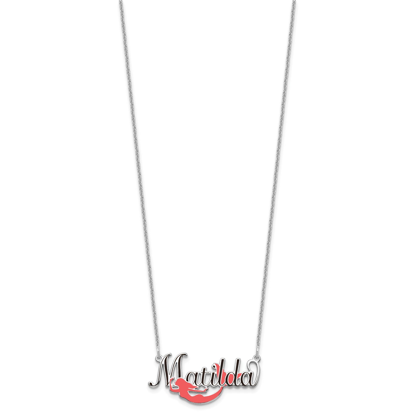 10K White Gold Enameled Name Plate Mermaid Necklace