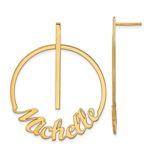 14K Yellow Gold Small Circle Name Post Earrings