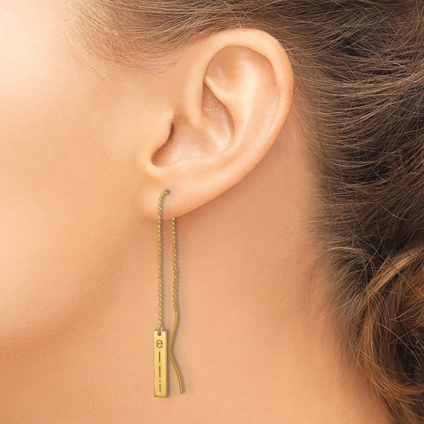 14K Yellow Gold Personalized Bar Threader Earrings
