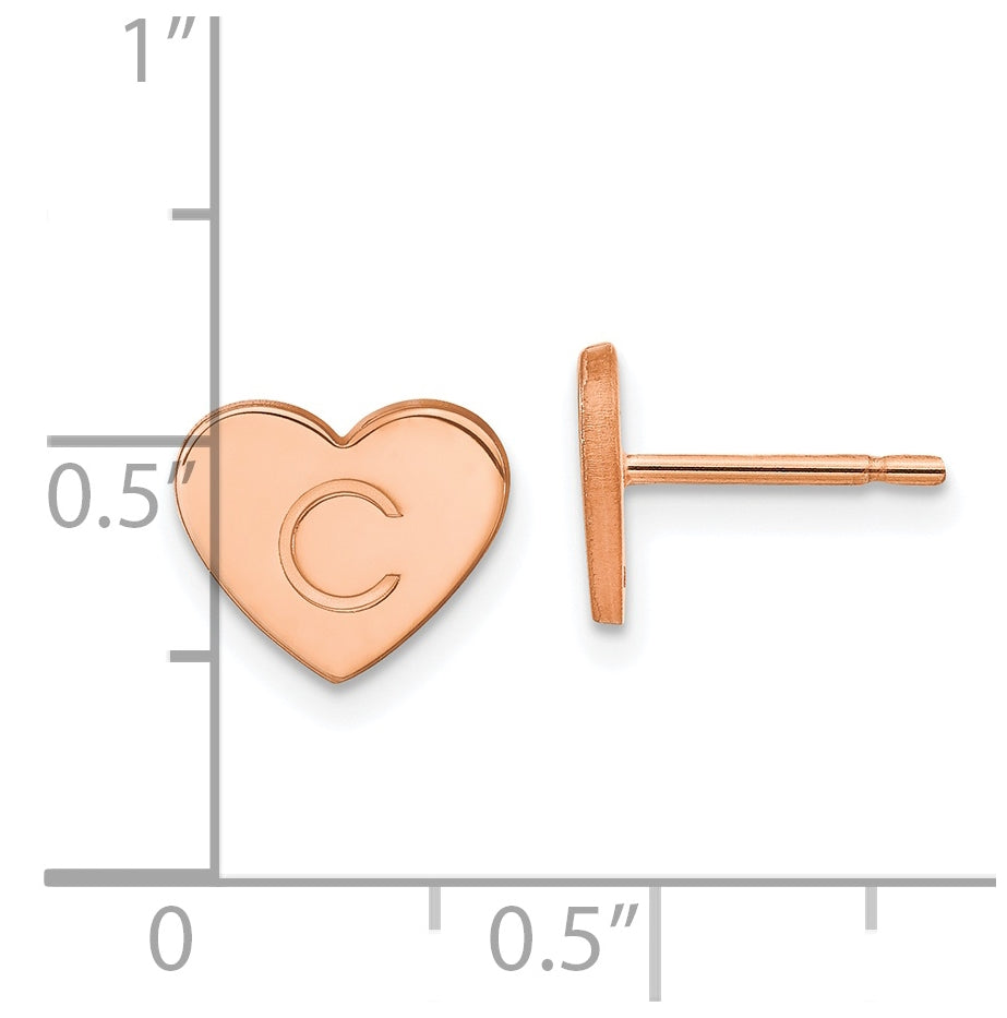 Sterling Silver Rose Gold plated Initial Heart Post Earrings