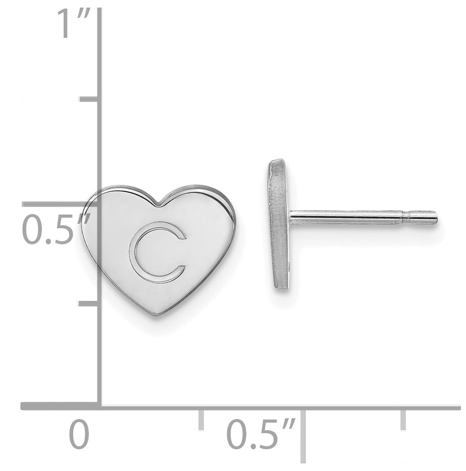 14K White Gold Initial Heart Post Earrings