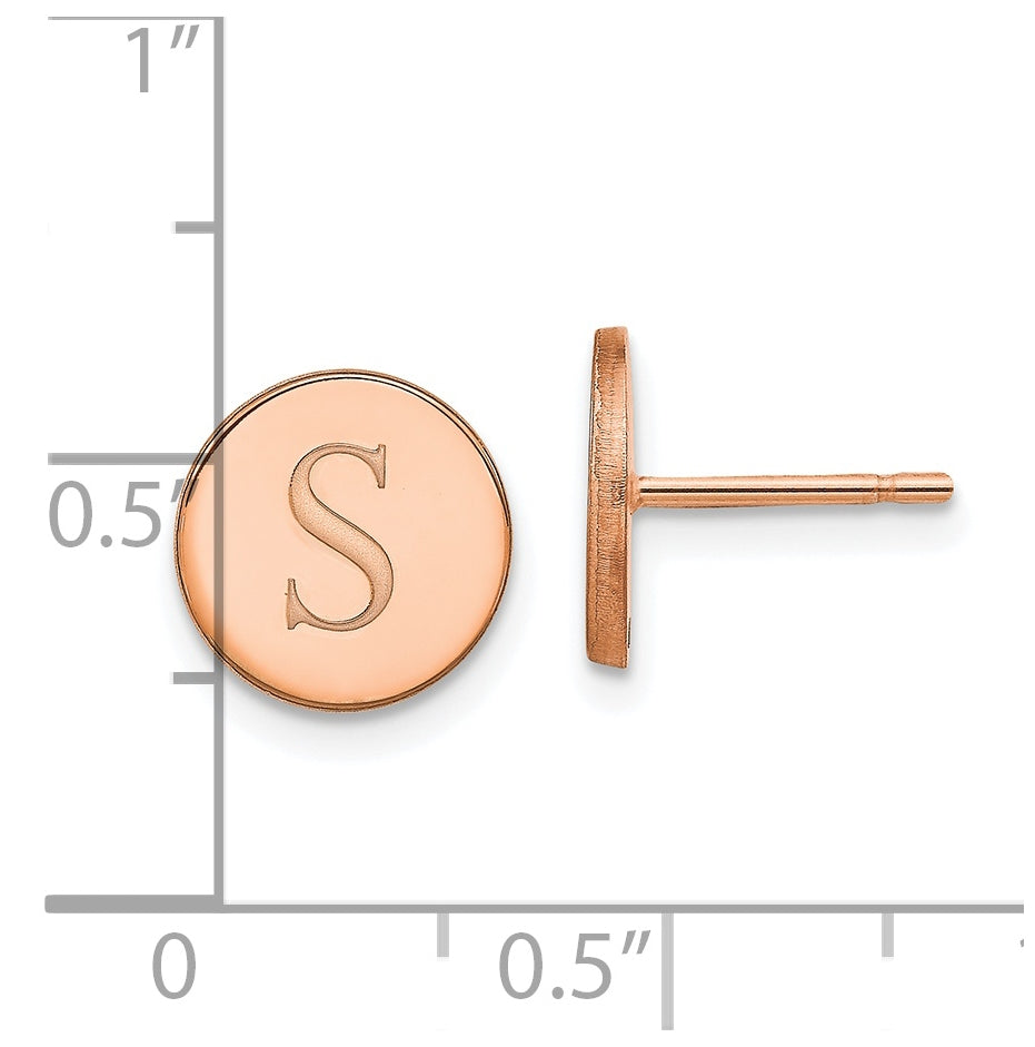 Sterling Silver Rose Gold plated Initial Circle Post Earrings
