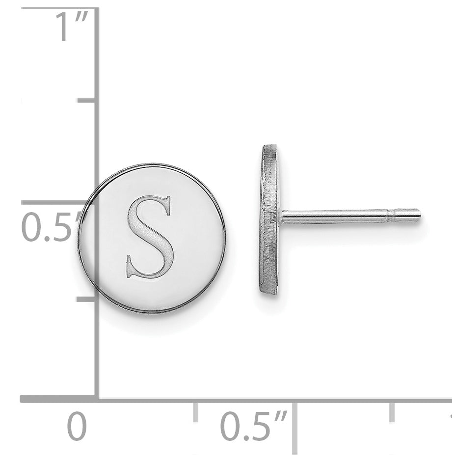 Sterling Silver Rhodium plated Initial Circle Post Earrings