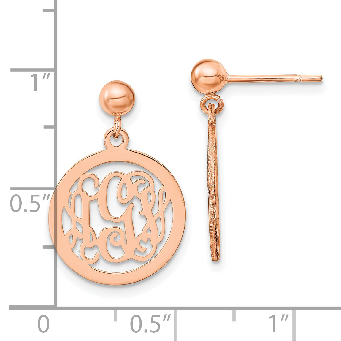 Sterling Silver Rose Gold plated Polished Monogram Post Dangle Earrings