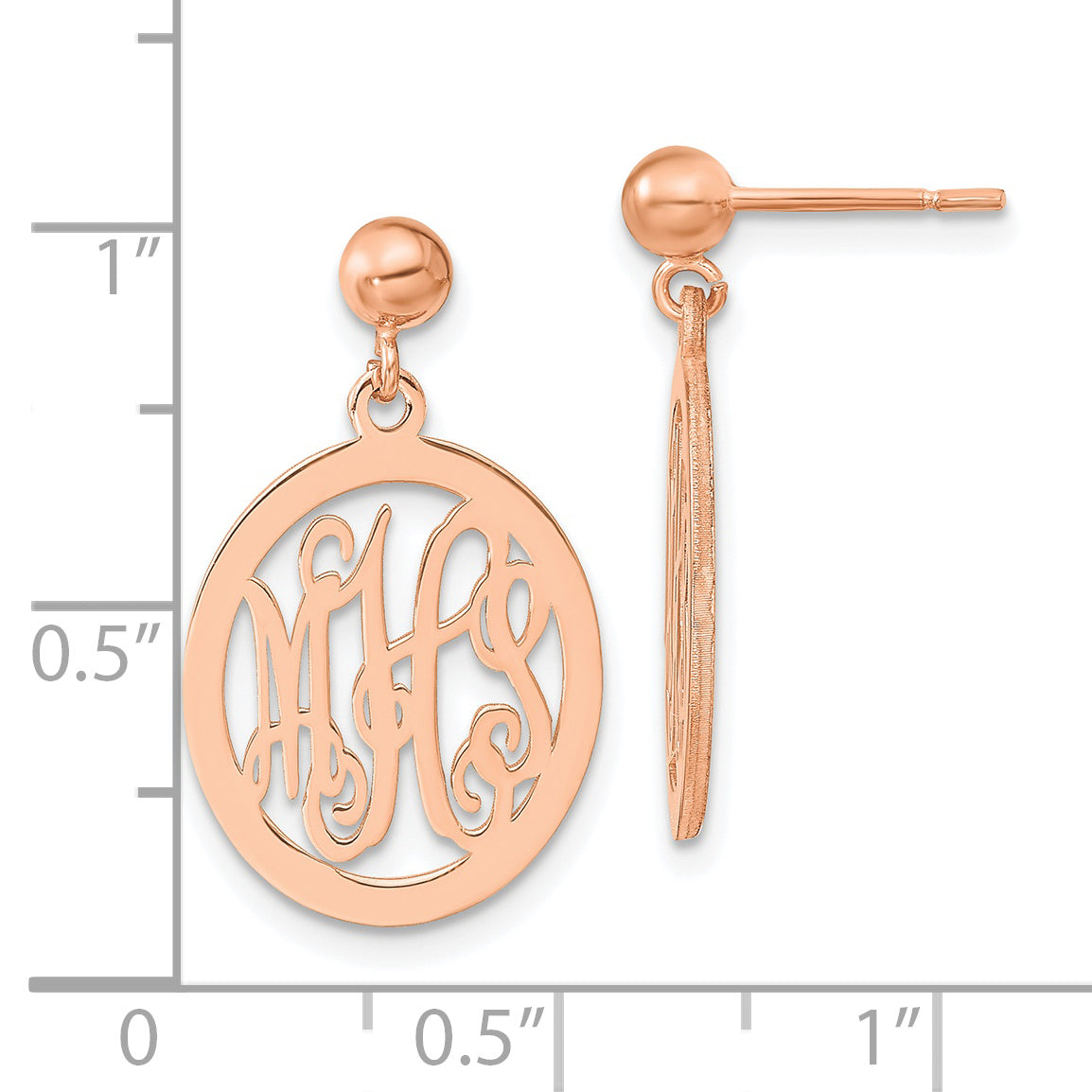 Sterling Silver Rose Gold plated Polished Monogram Post Dangle Earrings