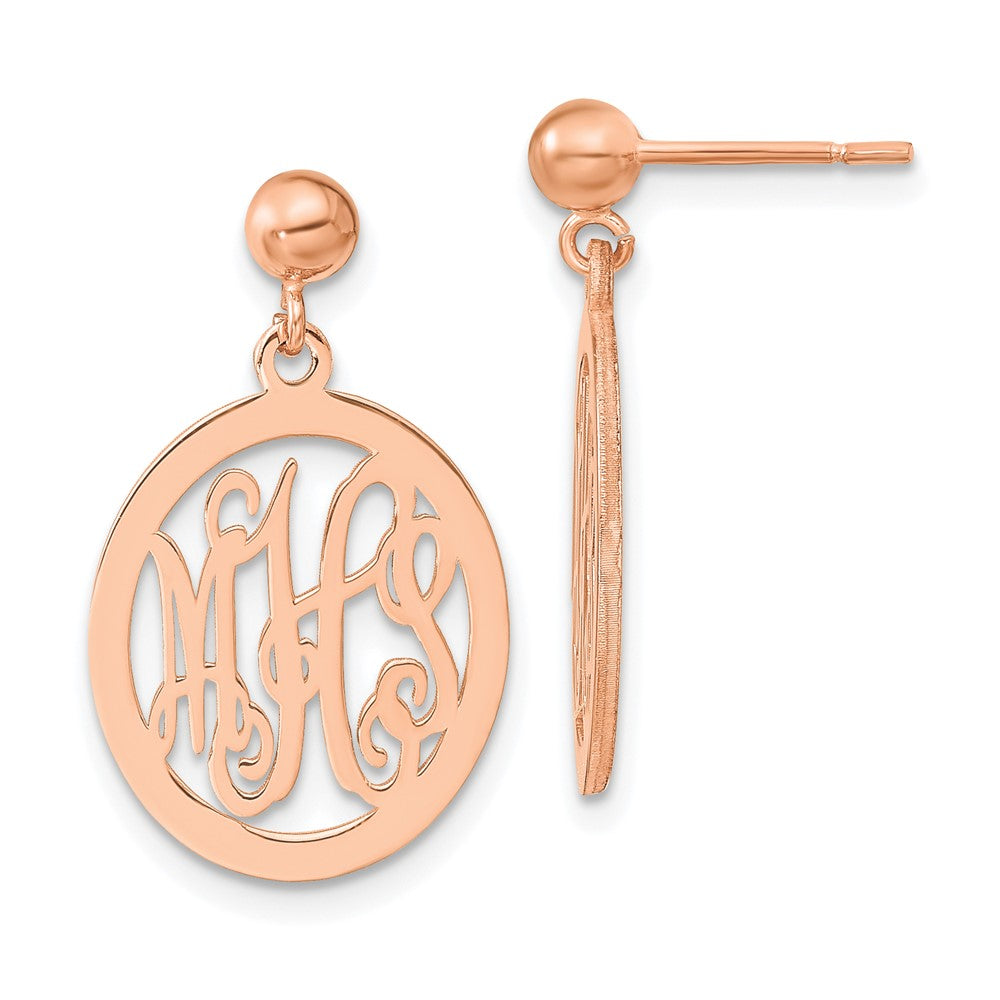 Sterling Silver Rose Gold plated Polished Monogram Post Dangle Earrings