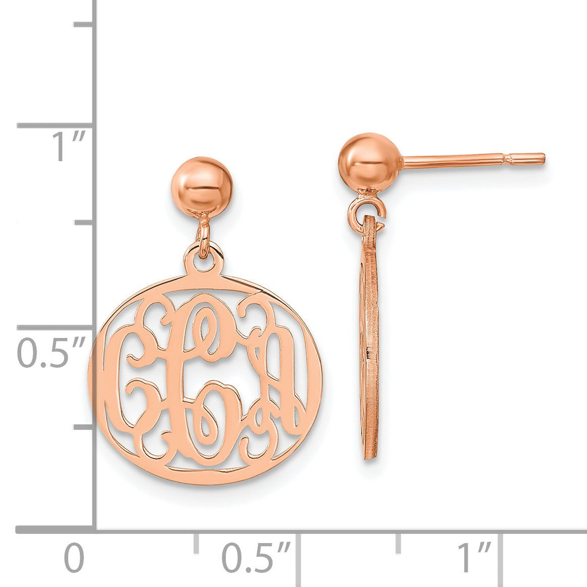 Sterling Silver Rose Gold plated Polished Monogram Post Dangle Earrings