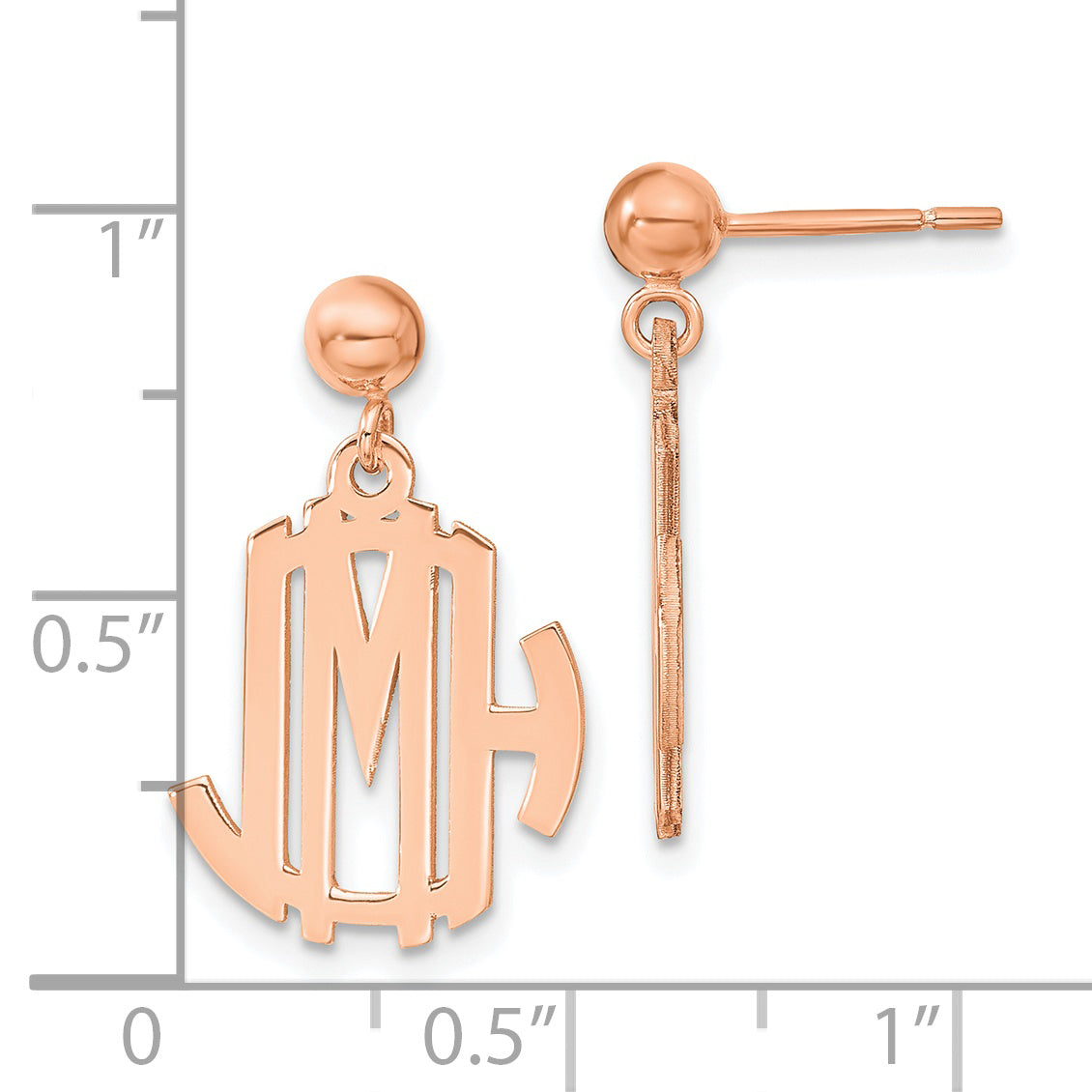Sterling Silver Rose Gold plated Monogram Post Dangle Earrings