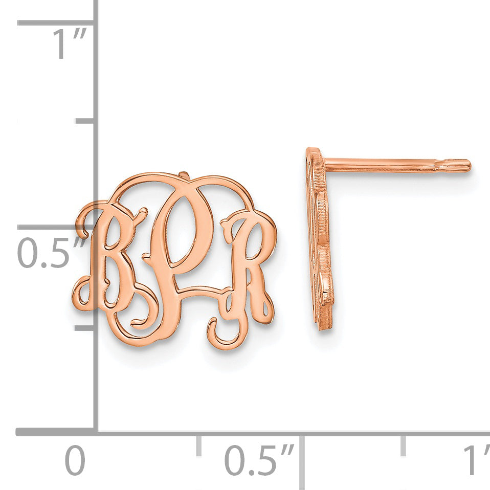 Sterling Silver Rose Gold plated Polished Monogram Post Earrings