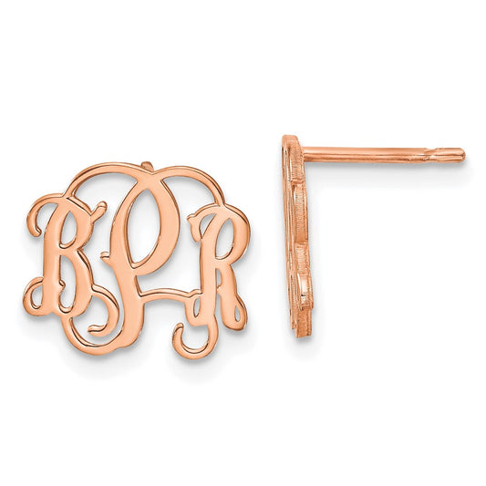 Sterling Silver Rose Gold plated Polished Monogram Post Earrings
