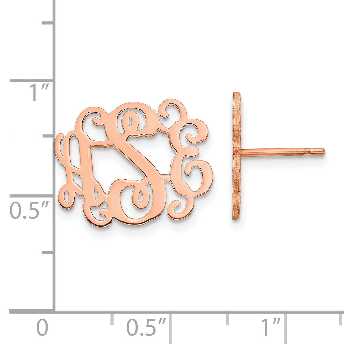 Sterling Silver Rose Gold plated Polished Monogram Post Earrings