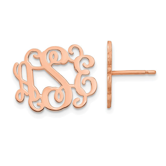 Sterling Silver Rose Gold plated Polished Monogram Post Earrings