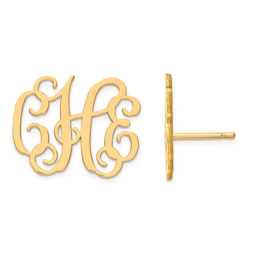 14k Rose Gold Medium Laser Polished Monogram Post Earrings