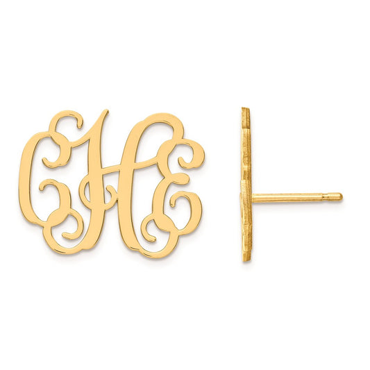 14k Rose Gold Medium Laser Polished Monogram Post Earrings