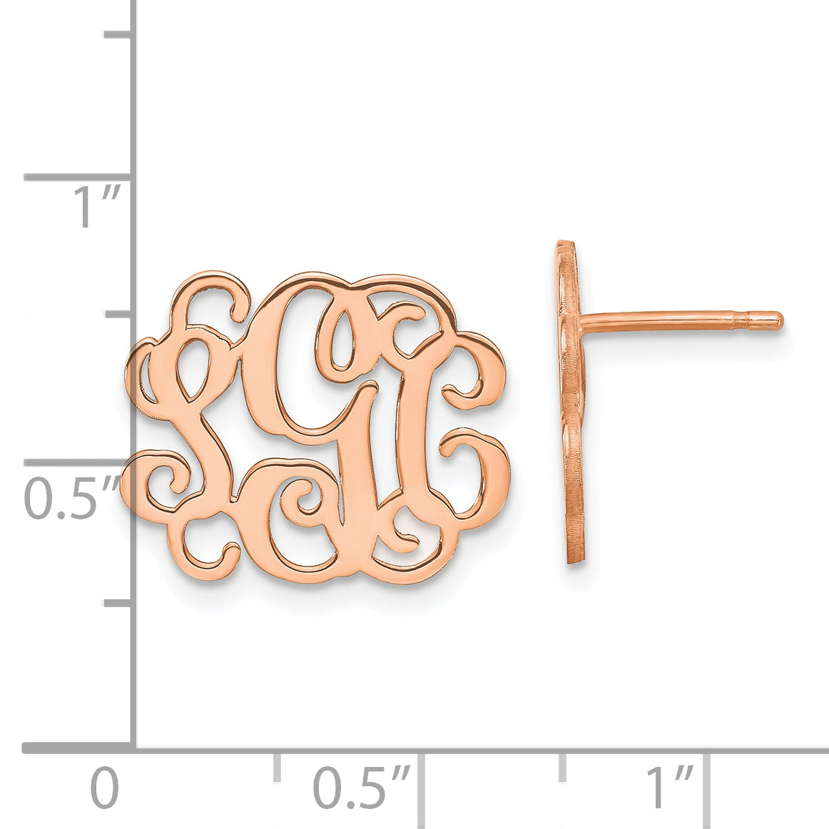 Sterling Silver Rose Gold plated Polished Monogram Post Earrings