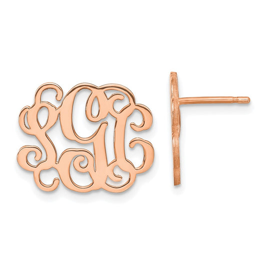 Sterling Silver Rose Gold plated Polished Monogram Post Earrings