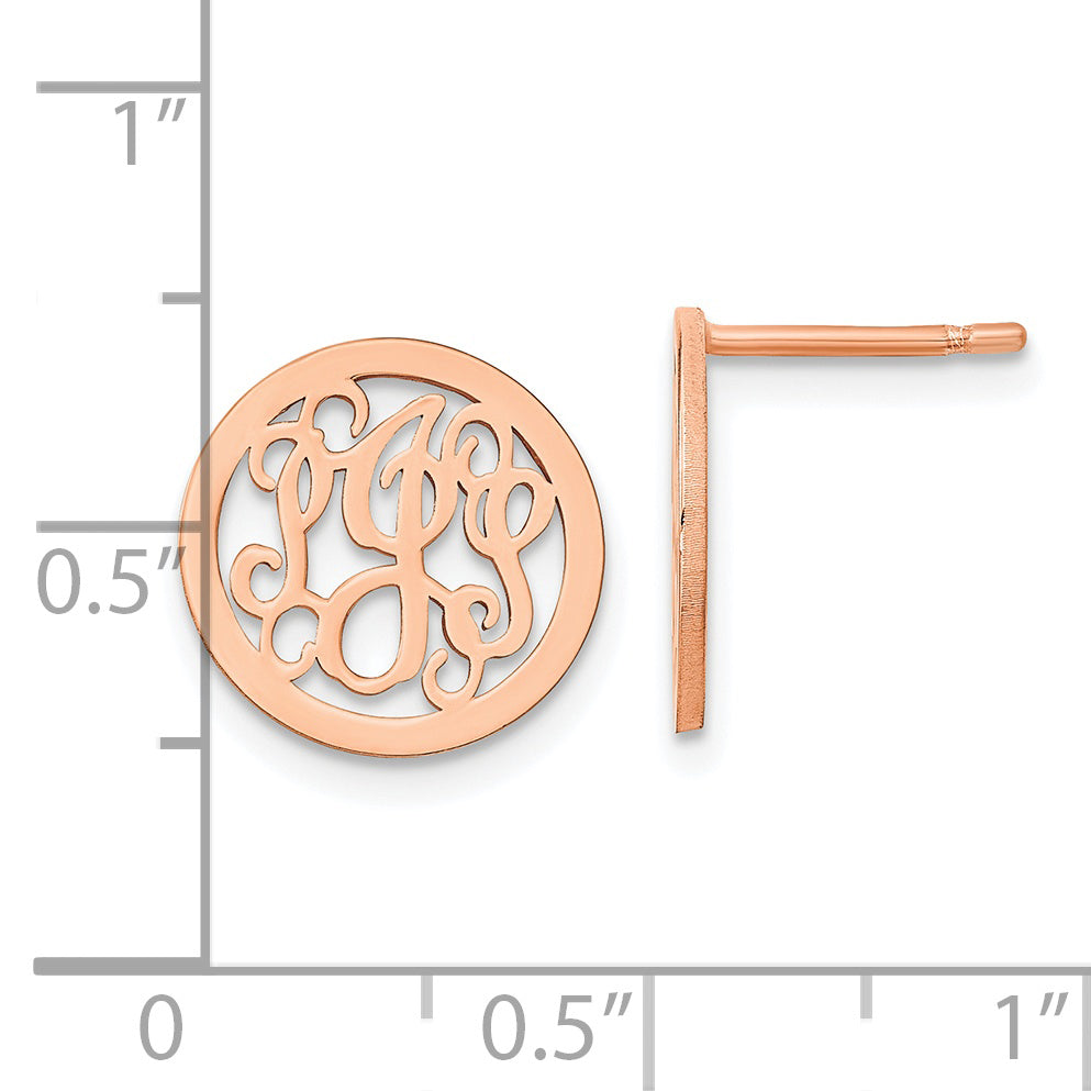 Sterling Silver Rose Gold plated Polished Small Monogram Circle Post Earrings