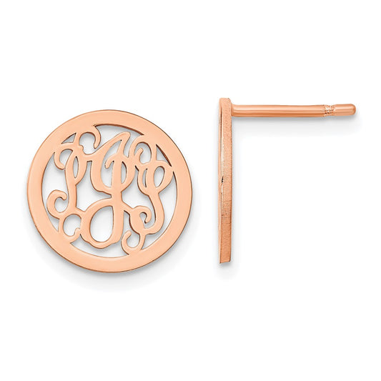 Sterling Silver Rose Gold plated Polished Small Monogram Circle Post Earrings