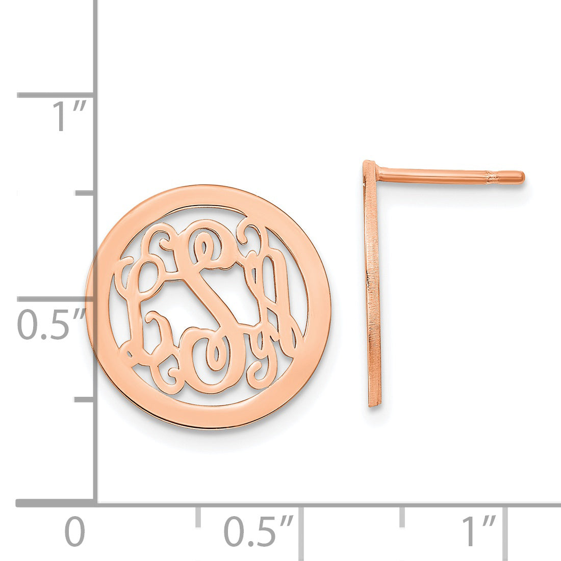 Sterling Silver Rose Gold plated Polished Small Circle Monogram Earrings
