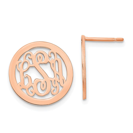 Sterling Silver Rose Gold plated Polished Small Circle Monogram Earrings
