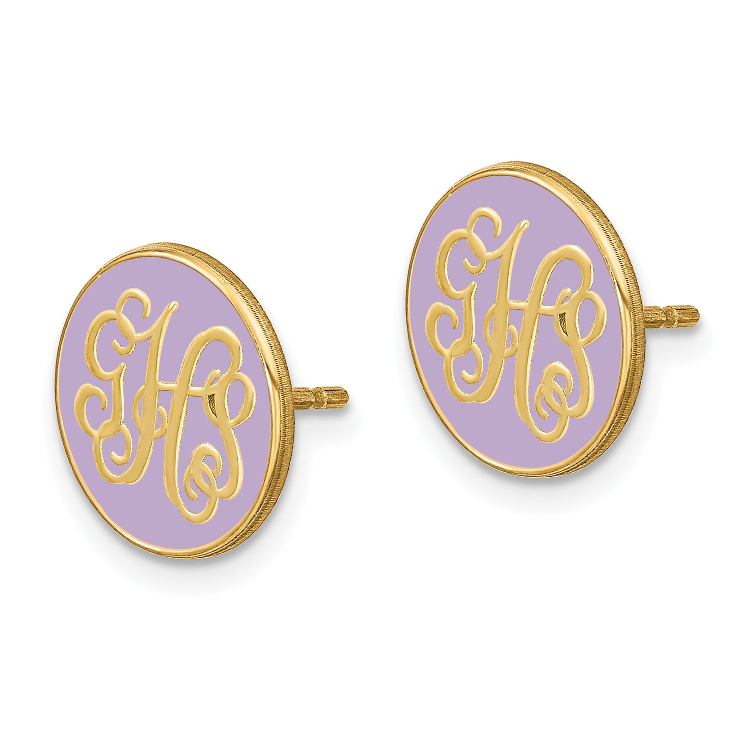 14K Yellow Gold Enameled Circle Monogram Post Earrings