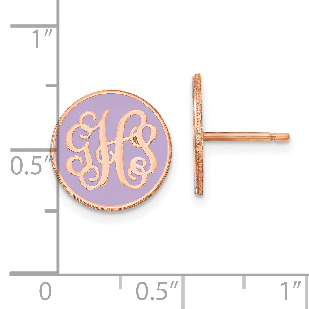 14K Rose Gold Enameled Circle Monogram Post Earrings