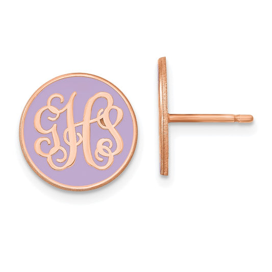 14K Rose Gold Enameled Circle Monogram Post Earrings