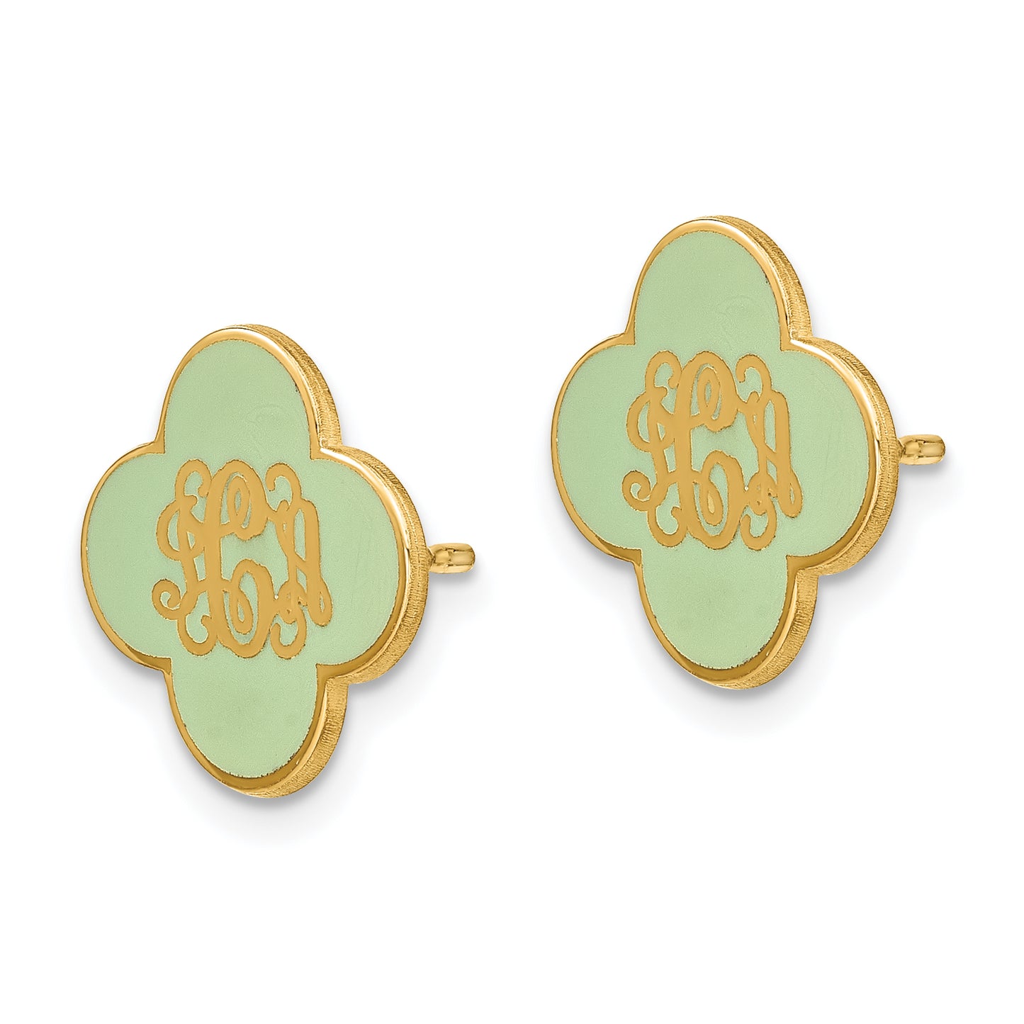 14K Yellow Gold Enameled Clover Monogram Post Earrings