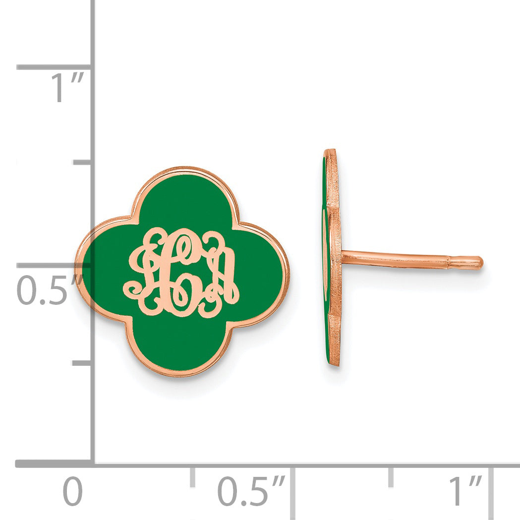 14K Rose Gold Enameled Clover Monogram Post Earrings