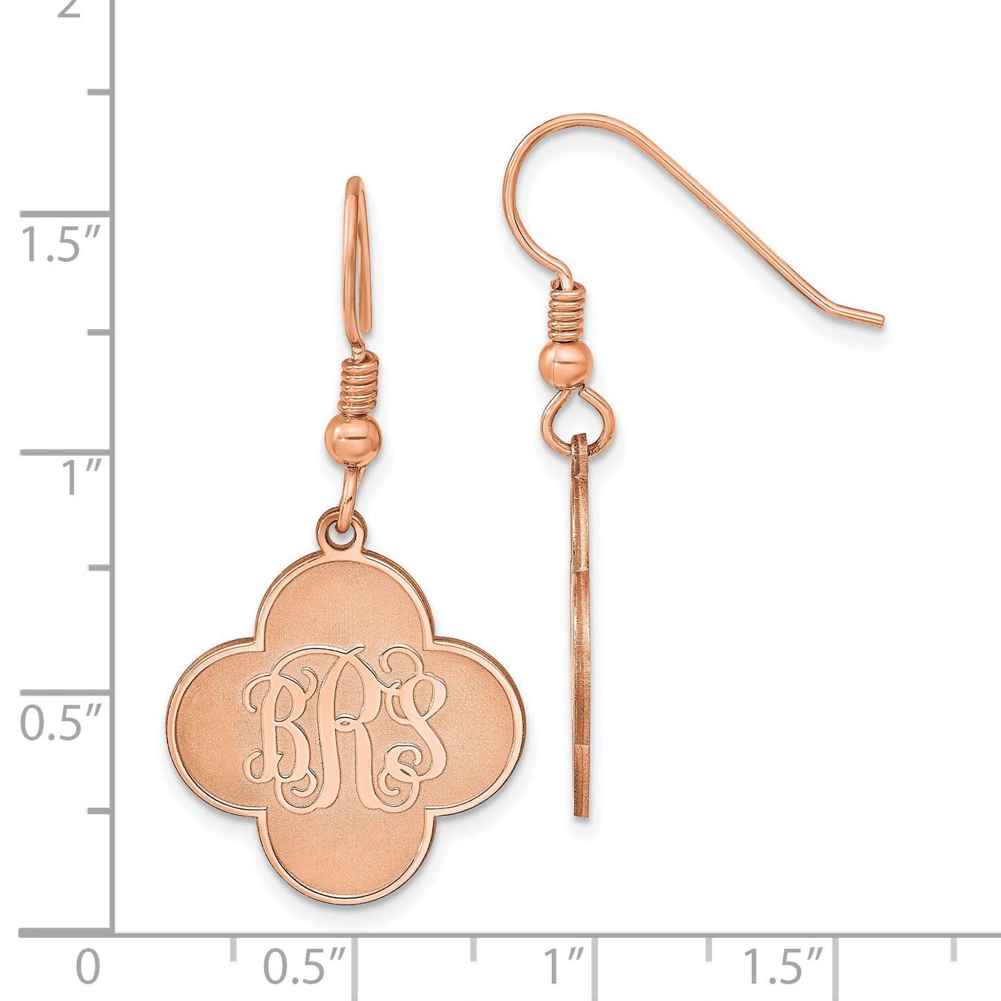 Sterling Silver Rose Gold plated Clover Monogram Dangle Earrings