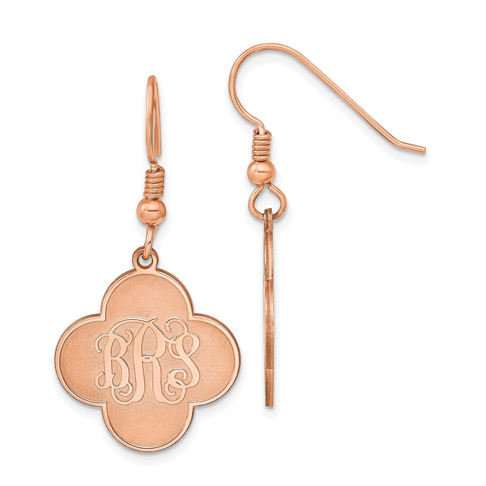 Sterling Silver Rose Gold plated Clover Monogram Dangle Earrings