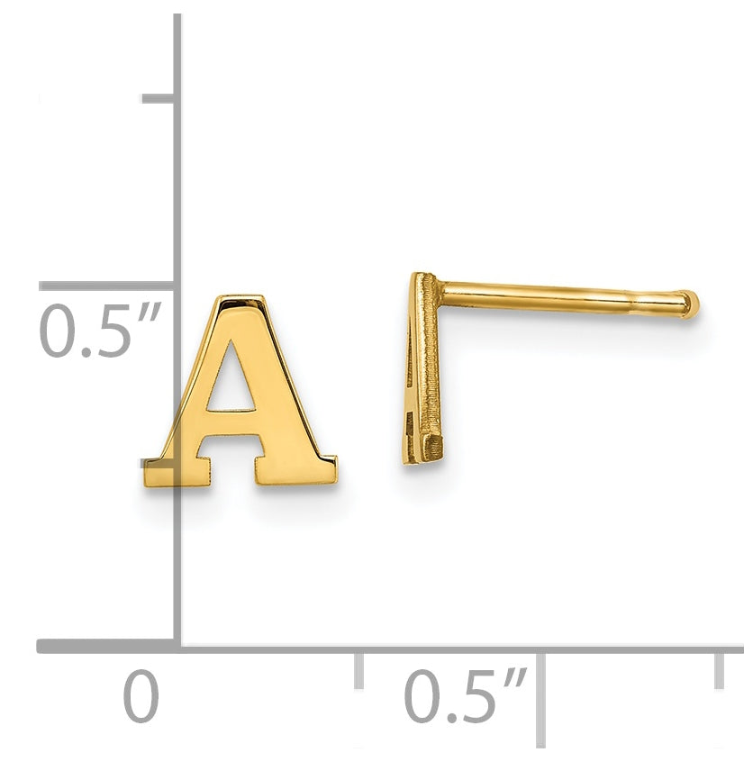 Sterling Silver Gold plated Letter A Initial Post Earrings