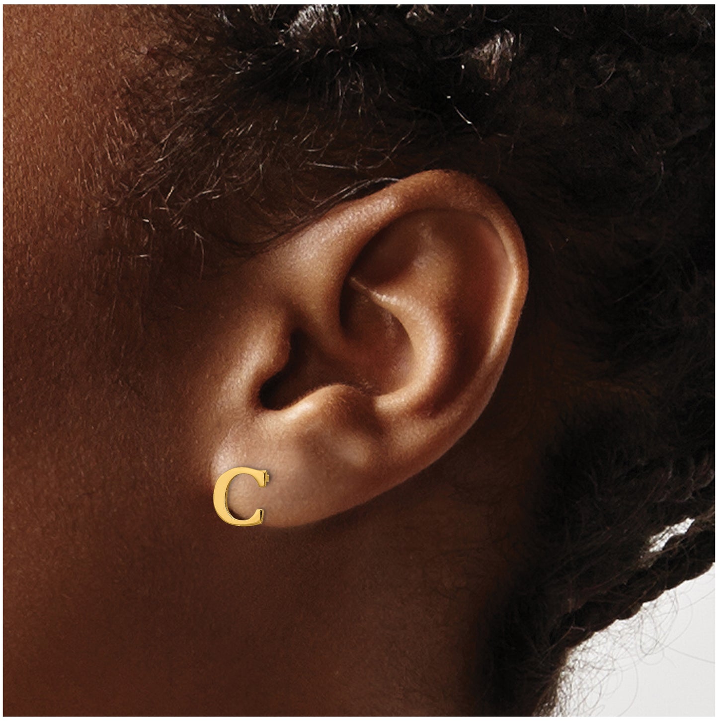 Sterling Silver Gold plated Letter C Initial Post Earrings