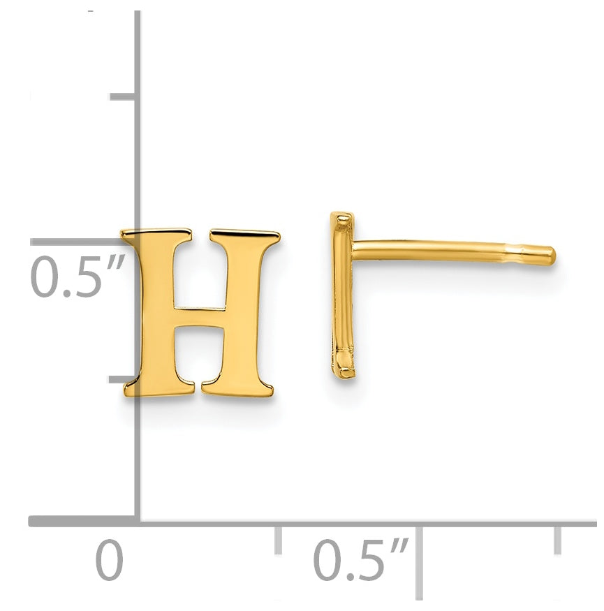 Sterling Silver Gold plated Letter H Initial Post Earrings