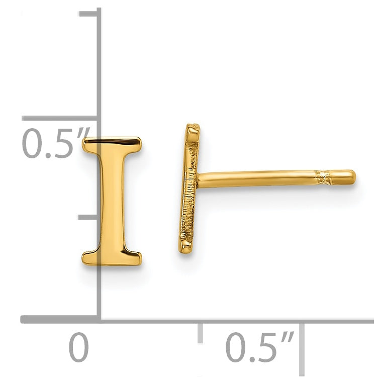 Sterling Silver Gold plated Letter I Initial Post Earrings