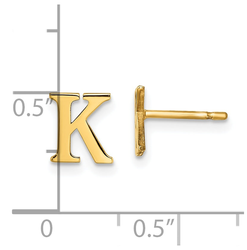 Sterling Silver Gold plated Letter K Initial Post Earrings
