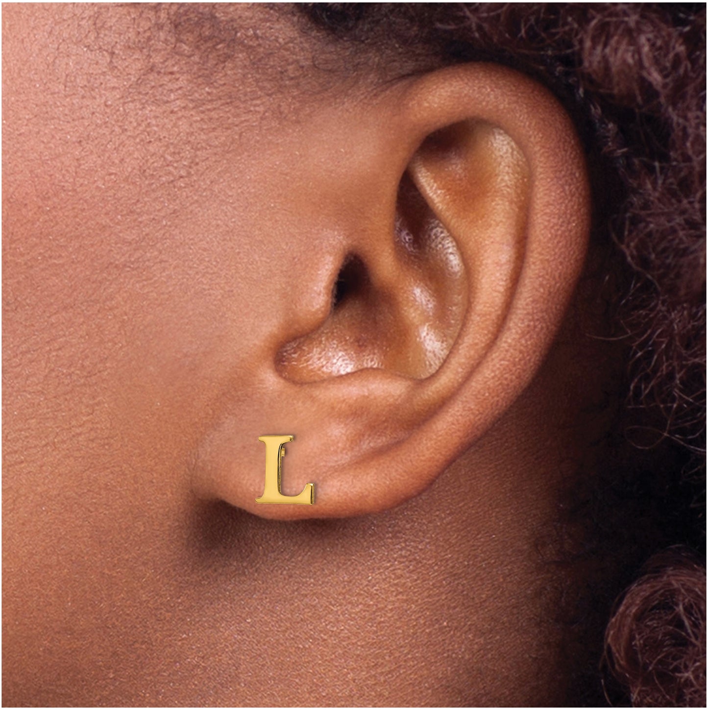 Sterling Silver Gold plated Letter L Initial Post Earrings