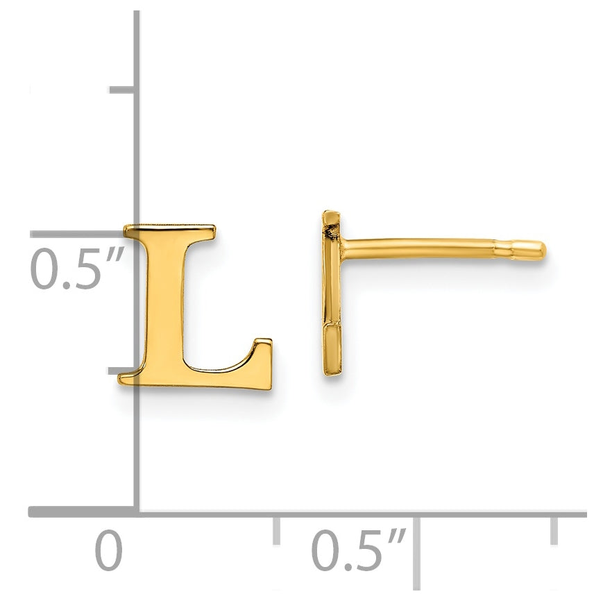 Sterling Silver Gold plated Letter L Initial Post Earrings