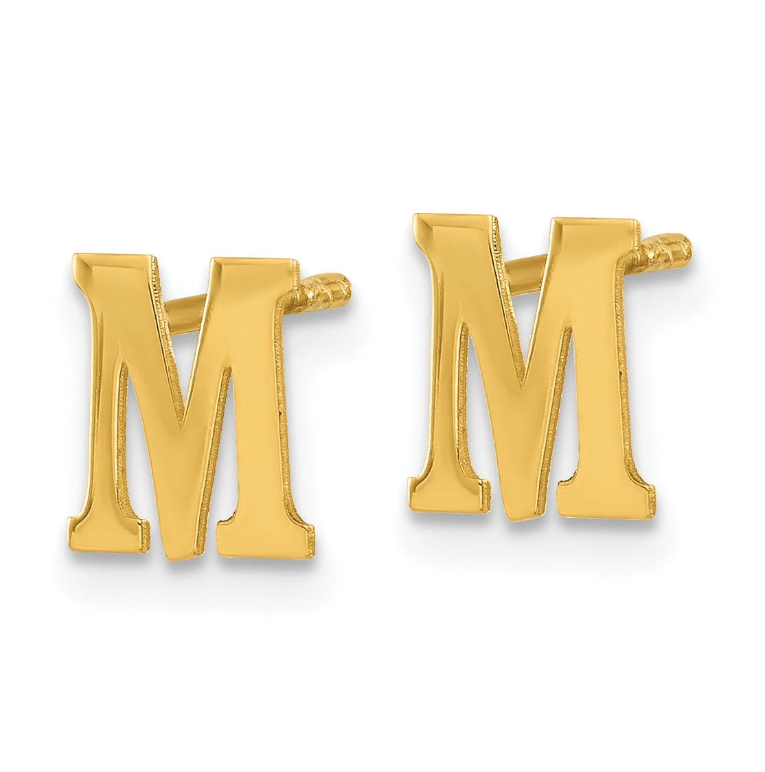 Sterling Silver Gold plated Letter M Initial Post Earrings