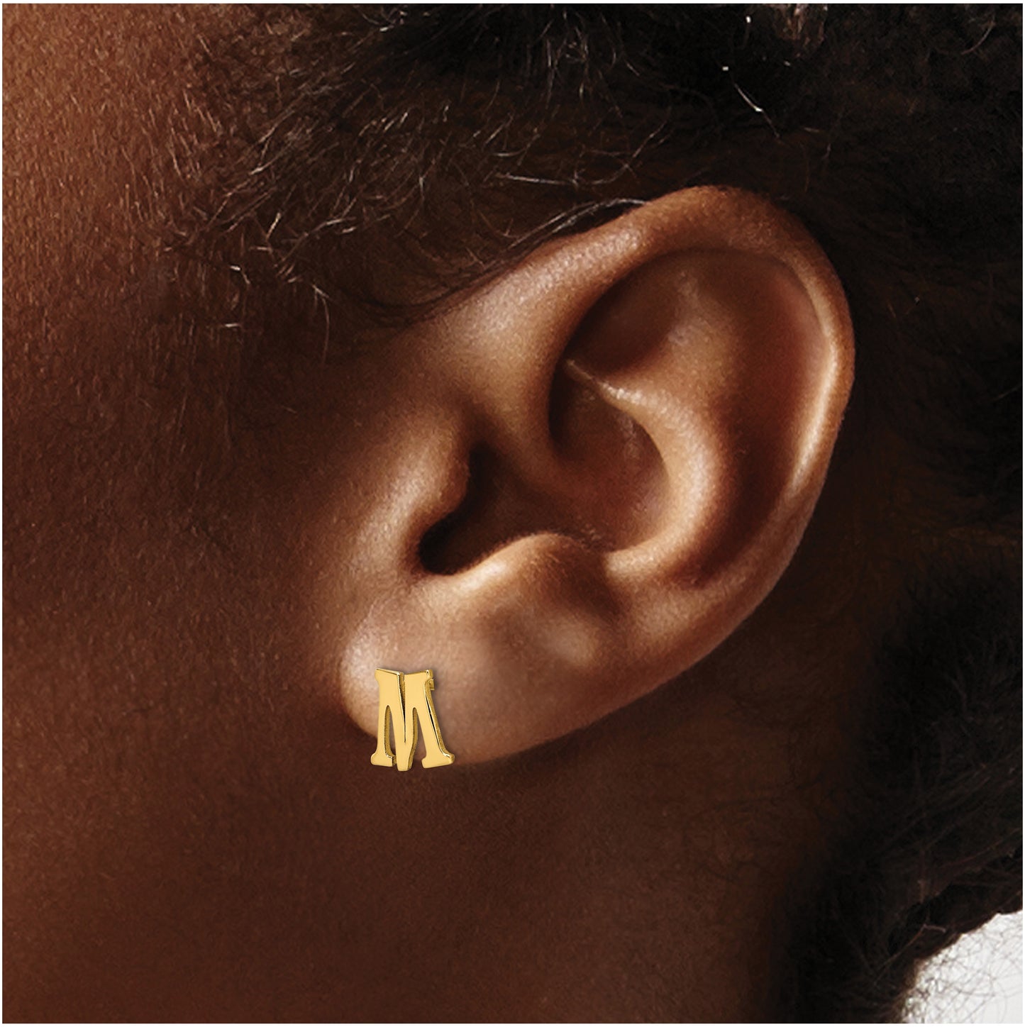 Sterling Silver Gold plated Letter M Initial Post Earrings