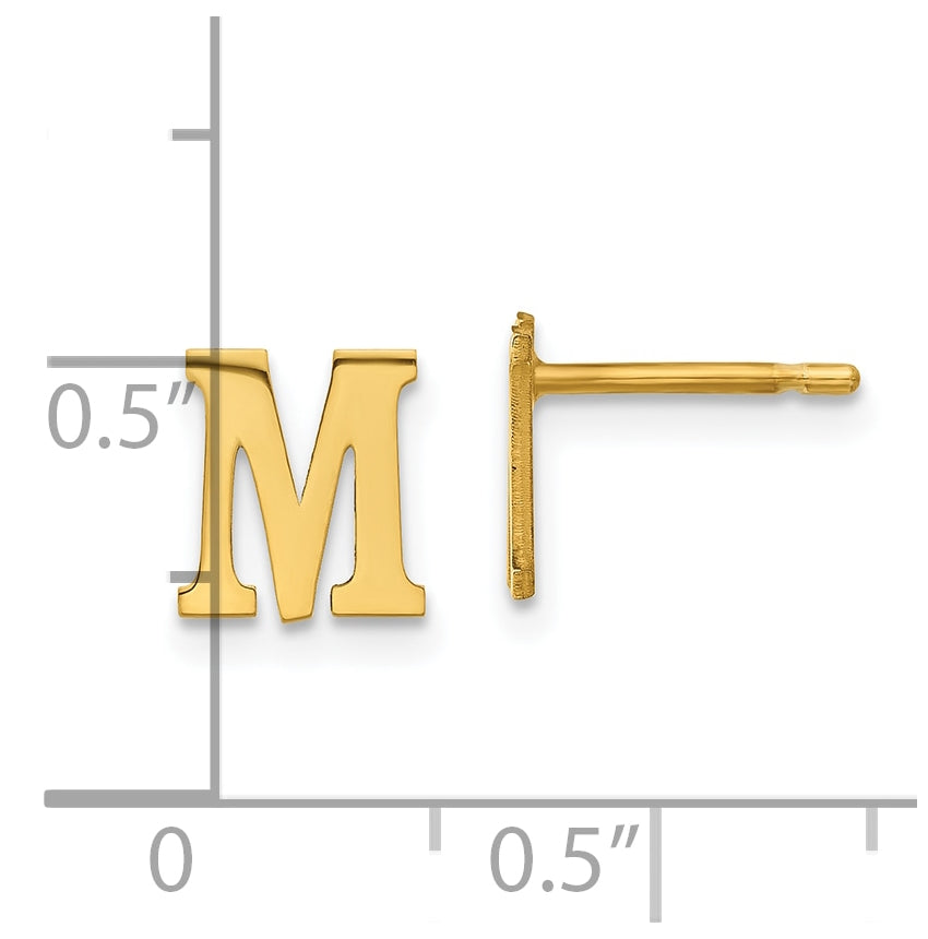 Sterling Silver Gold plated Letter M Initial Post Earrings