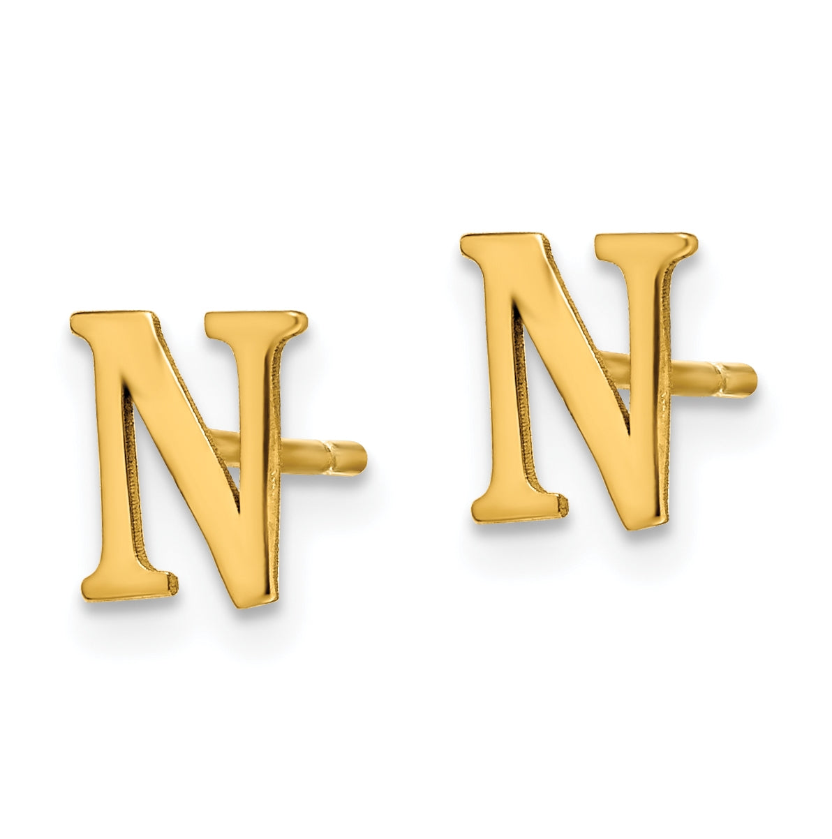 Sterling Silver Gold plated Letter N Initial Post Earrings