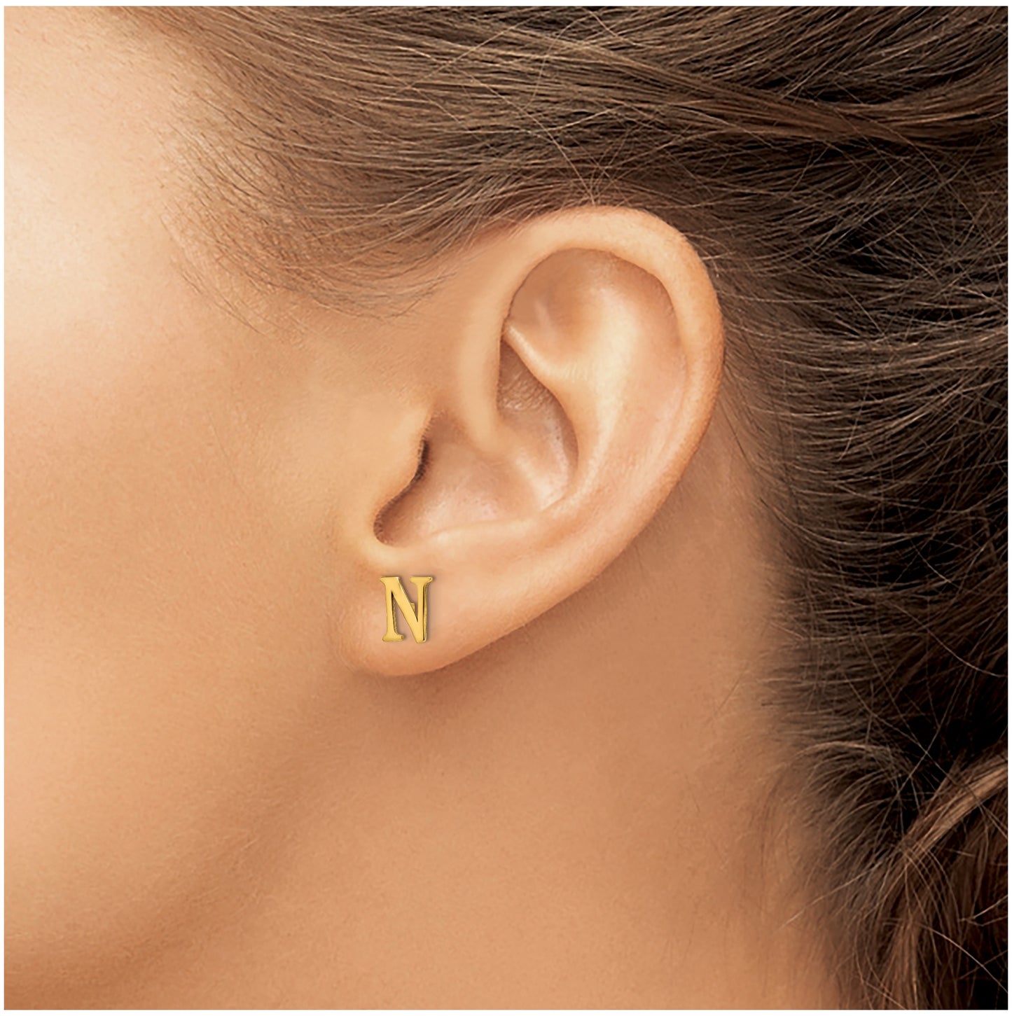 Sterling Silver Gold plated Letter N Initial Post Earrings