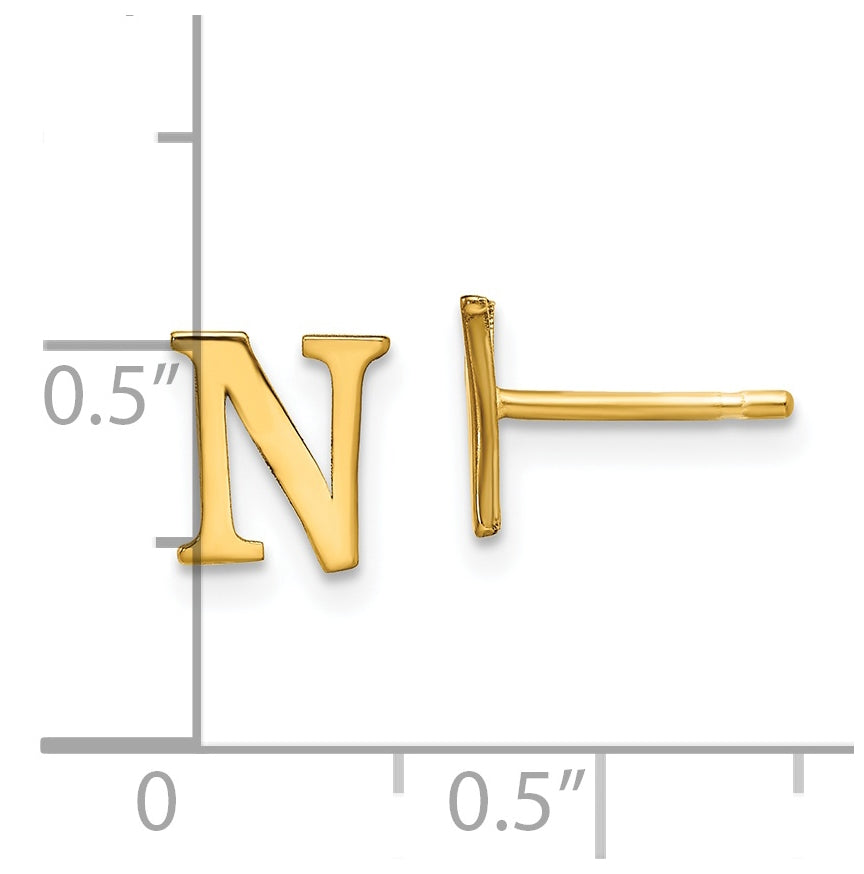 Sterling Silver Gold plated Letter N Initial Post Earrings