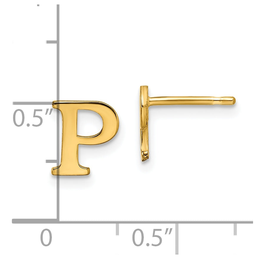 Sterling Silver Gold plated Letter P Initial Post Earrings